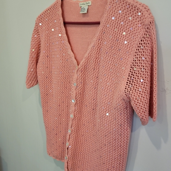Cynthia Taylor Orange Open Weave Knit Short Sleeve Sweater Shrug Sparkles MED - Picture 4 of 11